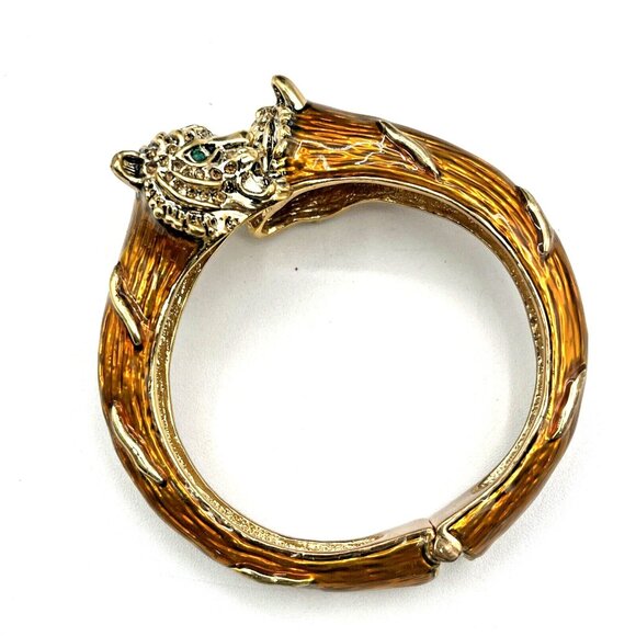 JC Thailand Jewelry - JC Thailand Enamel Double Tiger Head Bracelet Green Eyes Bypass Bangle 7"